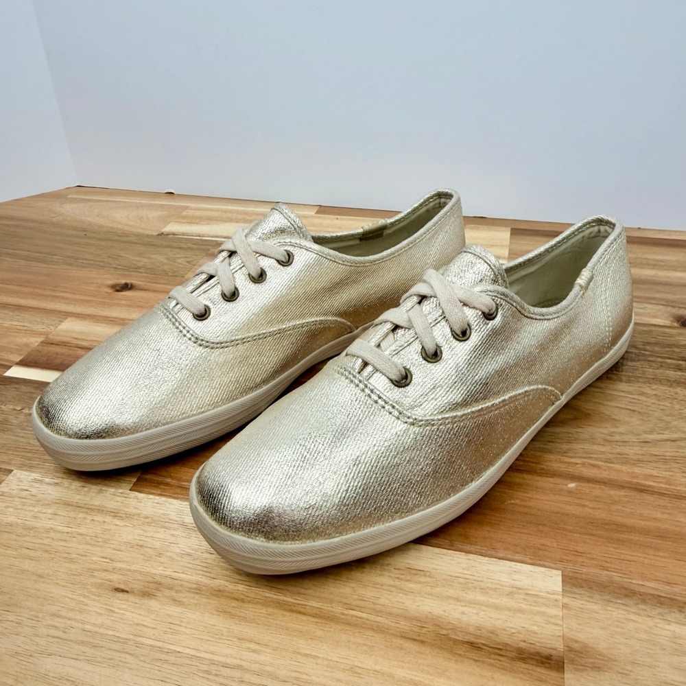 Keds Champion Metallic Gold Canvas Sneakers Womens 8.5 Low Top Lace Up WF37579M